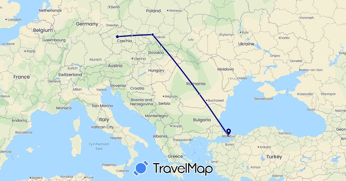 TravelMap itinerary: driving in Czech Republic, Poland, Turkey (Asia, Europe)